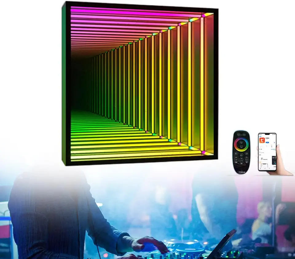 Infinity Lamp Tunnel Mirrors for Wall, Infinity Art Light Night Light, Mirror Tunnel Light, Remote Control Geometric RGB Colour Changing Wall Decor,70cm-E