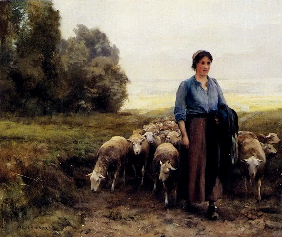 Toperfect 2 Paintings Shepherdess With Her Flock idyllic countrywoman rural Julien Dupre Oil Art on Canvas - Famous Artworks -Size04, $50-$2000 Hand Painted by Art Academies' Teachers