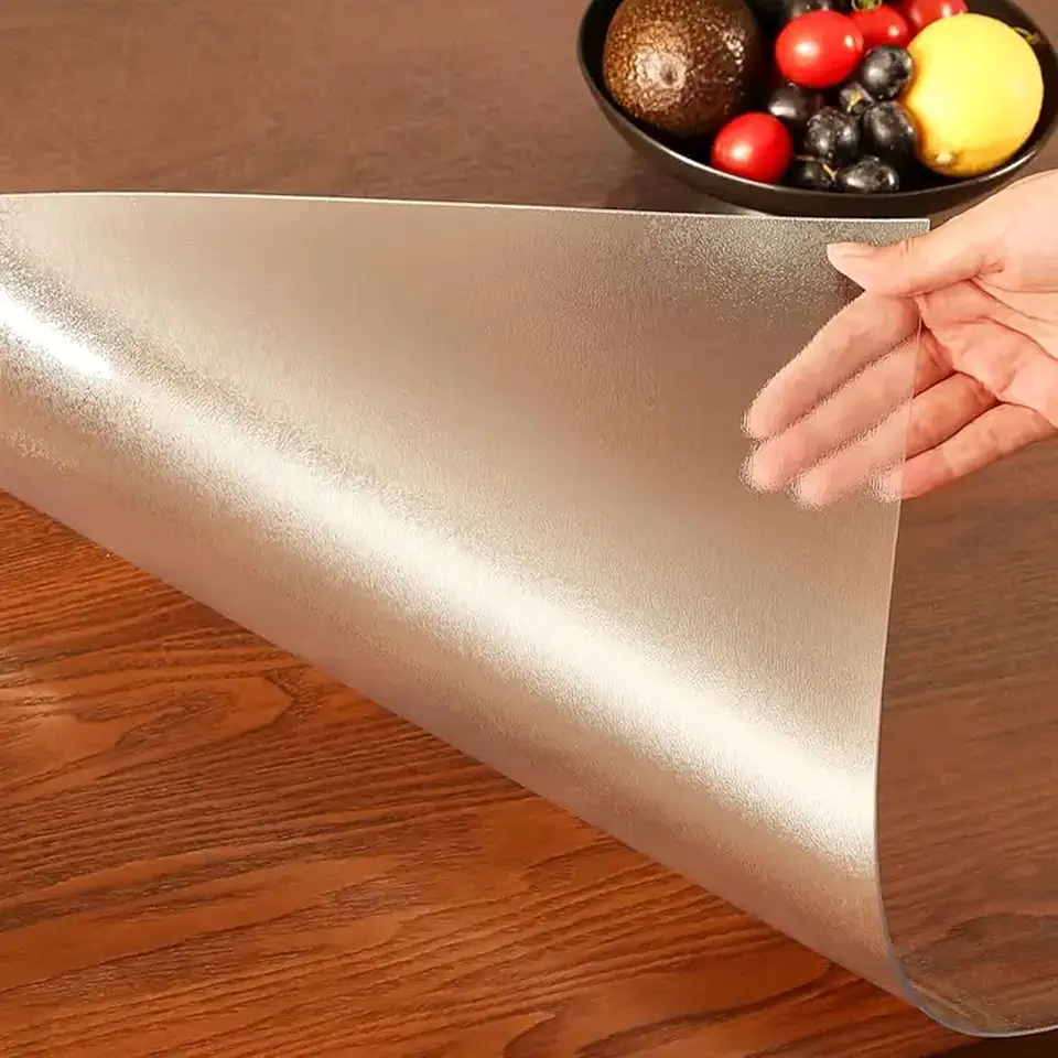 Heavy Duty Clear Table Cover Protector 70.2 x 124.8 Inch, Frosted 2(mm) Thick Waterproof PVC Table Pad for Dining Room, Wood or Glass Tabletop, Scratch & Heat Resistant Desk Mat
