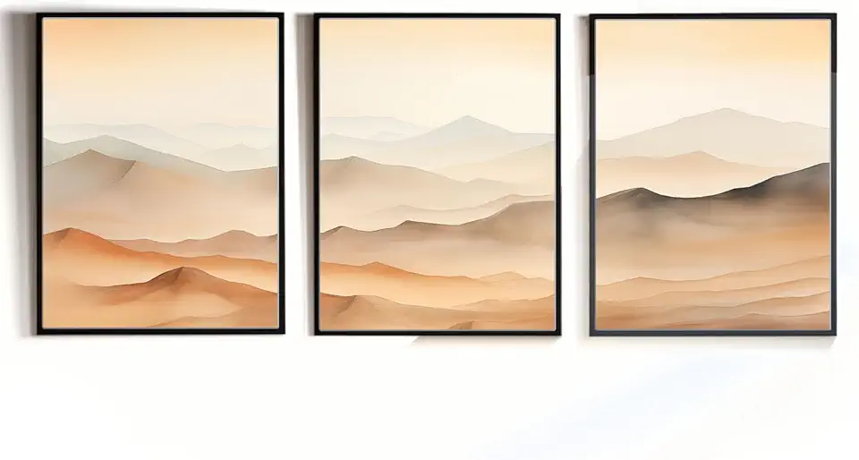 Warm Desert Minimalist Watercolor Triptych – Giclée Prints on Paper or Canvas | Framed or Unframed (Framed Canvas, 18x24 inches)