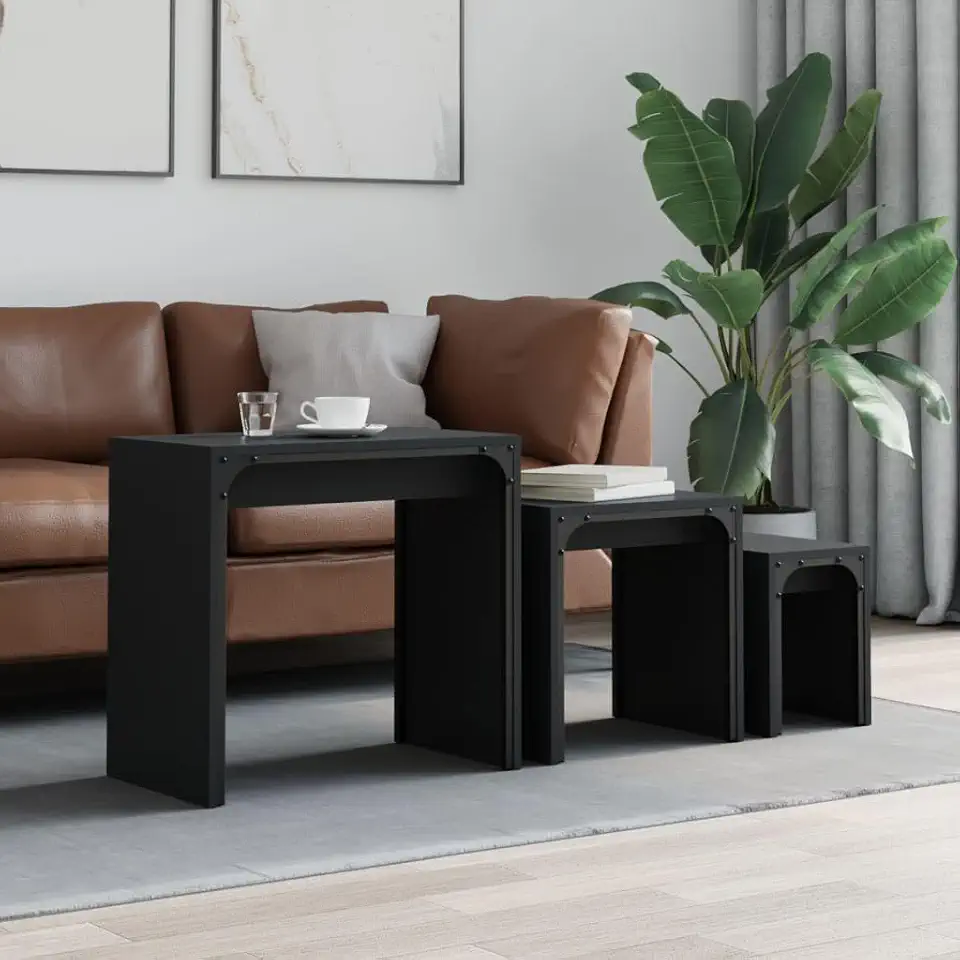 Nesting Coffee Table Black Engineered Wood and Metal Compact end Tables Living Room Living Room Furniture Dining Table for Office Bedroom