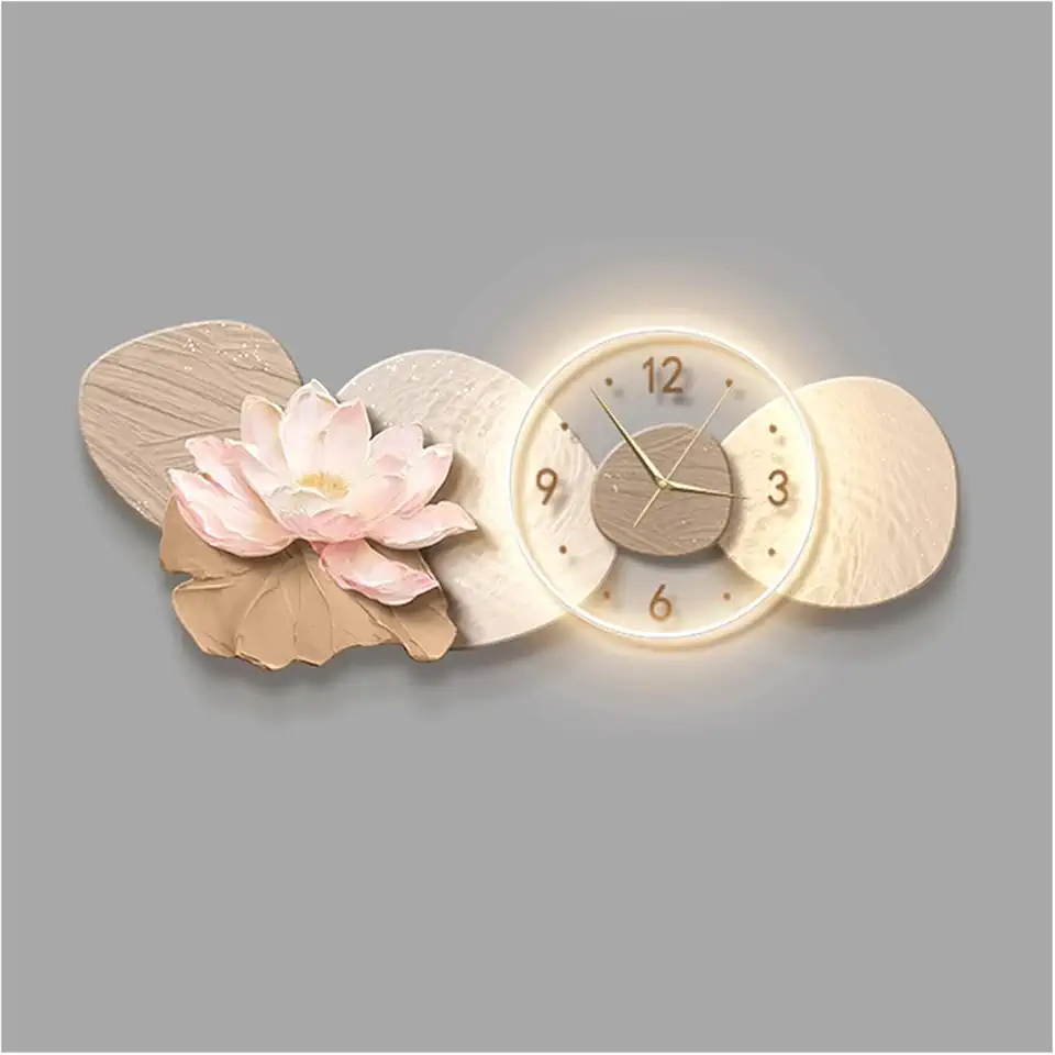 3D Modern Wall Lamp Clock Large Remote Control Non Ticking Silent Art Sculpture for Living Room Bedroom Office Led Lights Included Wall Clock Decorative Orange 120 * 48cm