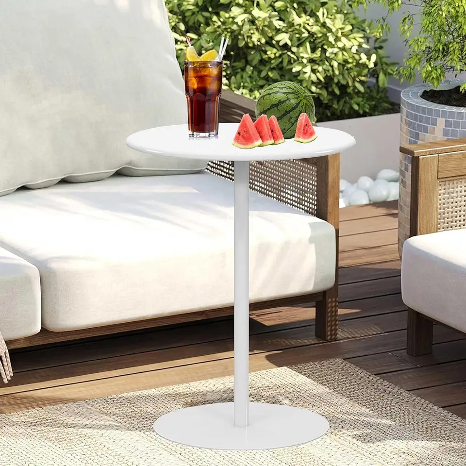 Luyckfrazy Round Bar Table for Small Spaces, Outdoor Counter Bistro Pub Tables, Circular Cocktail Dining Table for Home, Living Room, Office and Kitchen, Accent Side Table, White(40x40x50cm)