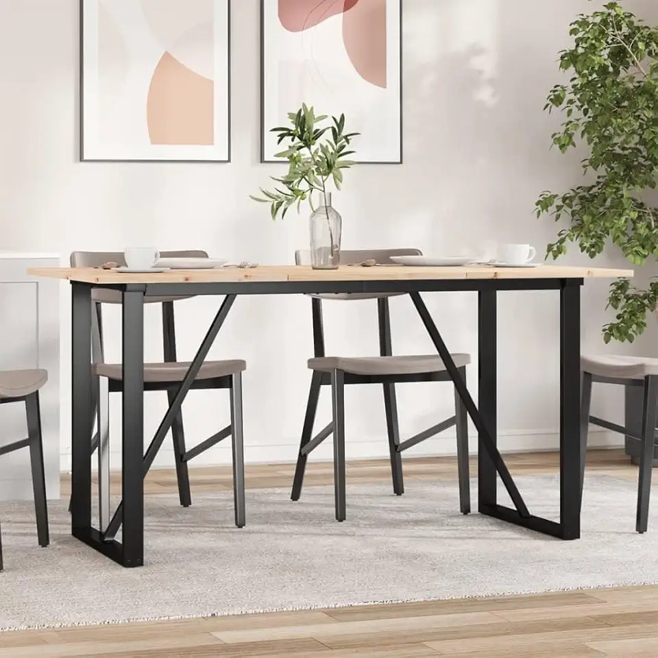 Gartentisch Massiver Kiefer 140 x 80 cm Braun Esstisch Modern Stahlgestell Esszimmer Kitchen Table für Innen Küche Essbereich