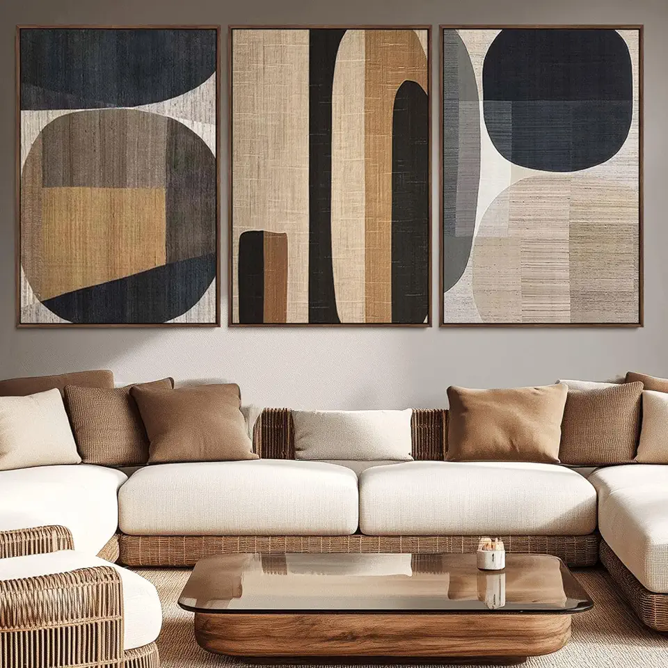 Sami Eymur Wabi Sabi Canvas Print - Geometric Abstract Wall Art Canvas Print | Minimalist Earthy Tones | Ready 3 Panel Canvas Print/Gallery Wrapped / 90