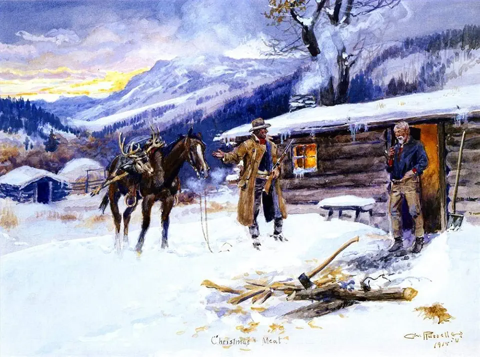 Toperfect 23 Paintings christmas meat 1915 Charles Marion Russell Indiana cowboy ANW2 Oil Art on Canvas - Famous Artworks -Size04, $50-$2000 Hand Painted by Art Academies' Teachers