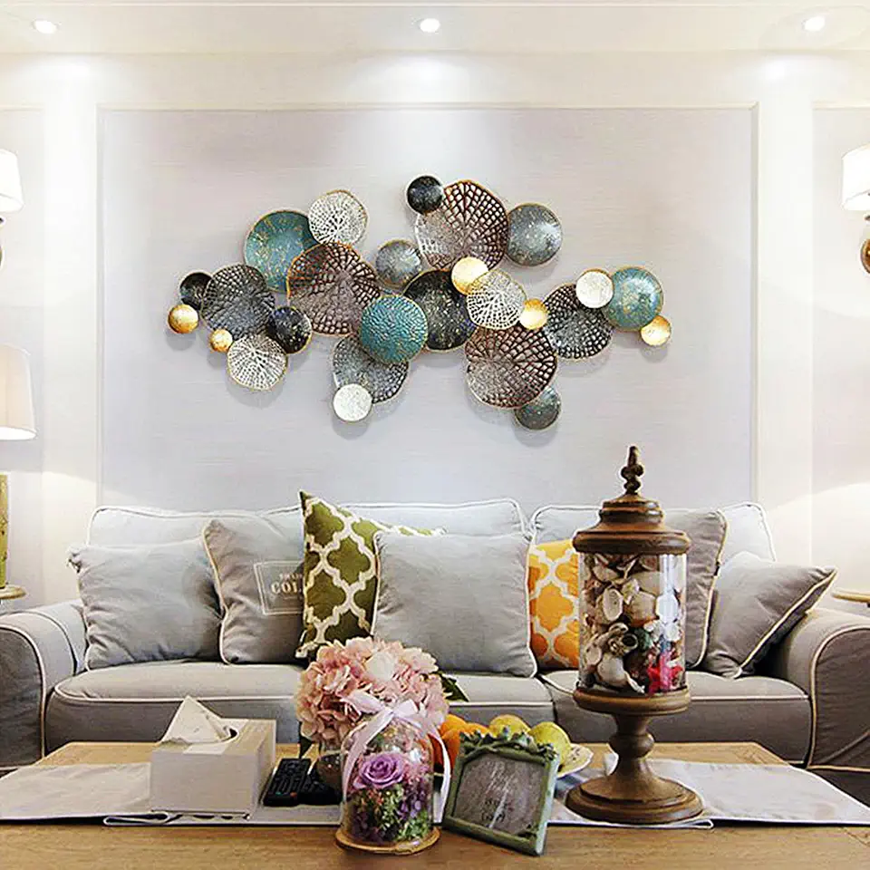 ZZYYZZ Large Metal Wall Decor, Boho Lotus Leaf Metal Wall Decoration, 3D Stacked Flower Wall Art Décor, Nautical Coastal Outdoor Wall Decor, for Living Room Bedroom Dining Room, 52.5