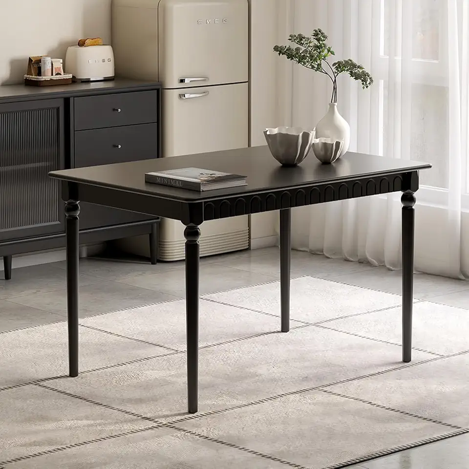 47.24’’ Wood Dining Table for 4-6, Farmhouse Large Rectangle Kitchen Tables, Mid Century Modern Dining Room Table with Solid Wood Legs for Kitchen, Living Room, Study, Black (47.24''Table)