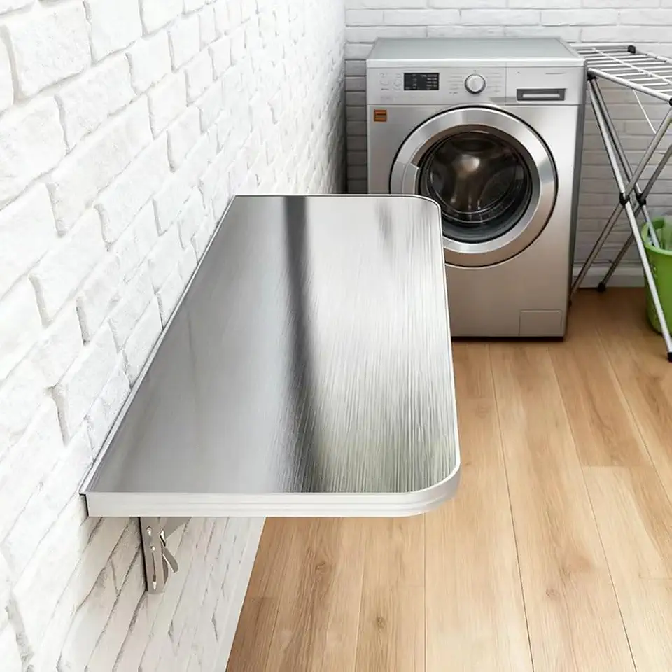 Laundry Foldable Wall Table Stainless Steel Floating Desk, Small Hidden Kitchen Dining Table, Fold Down Cutting Board Wall Shelf Garage Bathroom(120x40cm (47