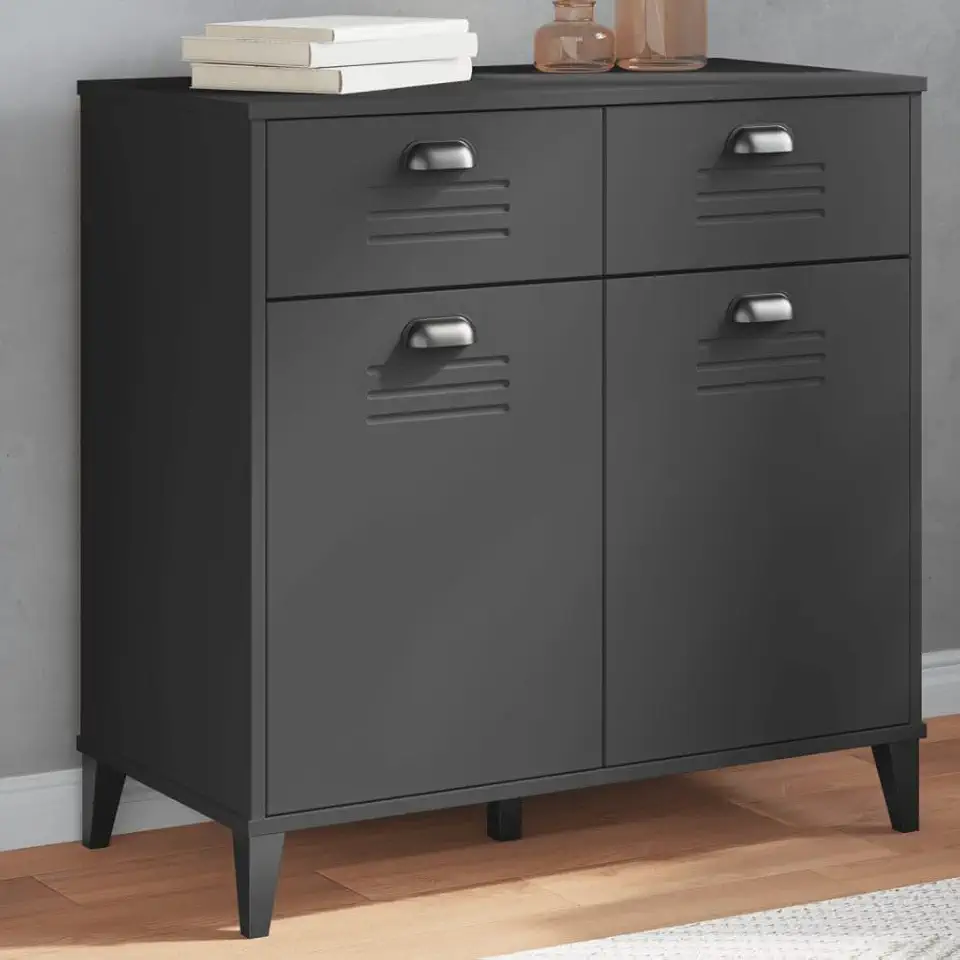 VIKEN Sideboard Storage Cabinet Anthracite Gray 31.5 Inch Wide Engineered Wood Console Table with Doors and Shelves for Living Room Dining Room Entryway