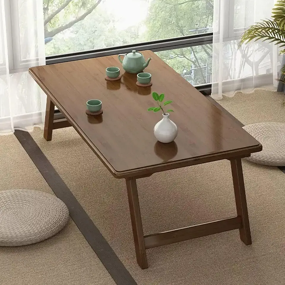 Foldable Portable Floor Low Tables Solid Wood Small Coffee Table with Japanese Style Ideal as a Bed Table Dining Table or Computer Desk Required for Living Room Use Heavy Duty(Brown,60x50 cm)