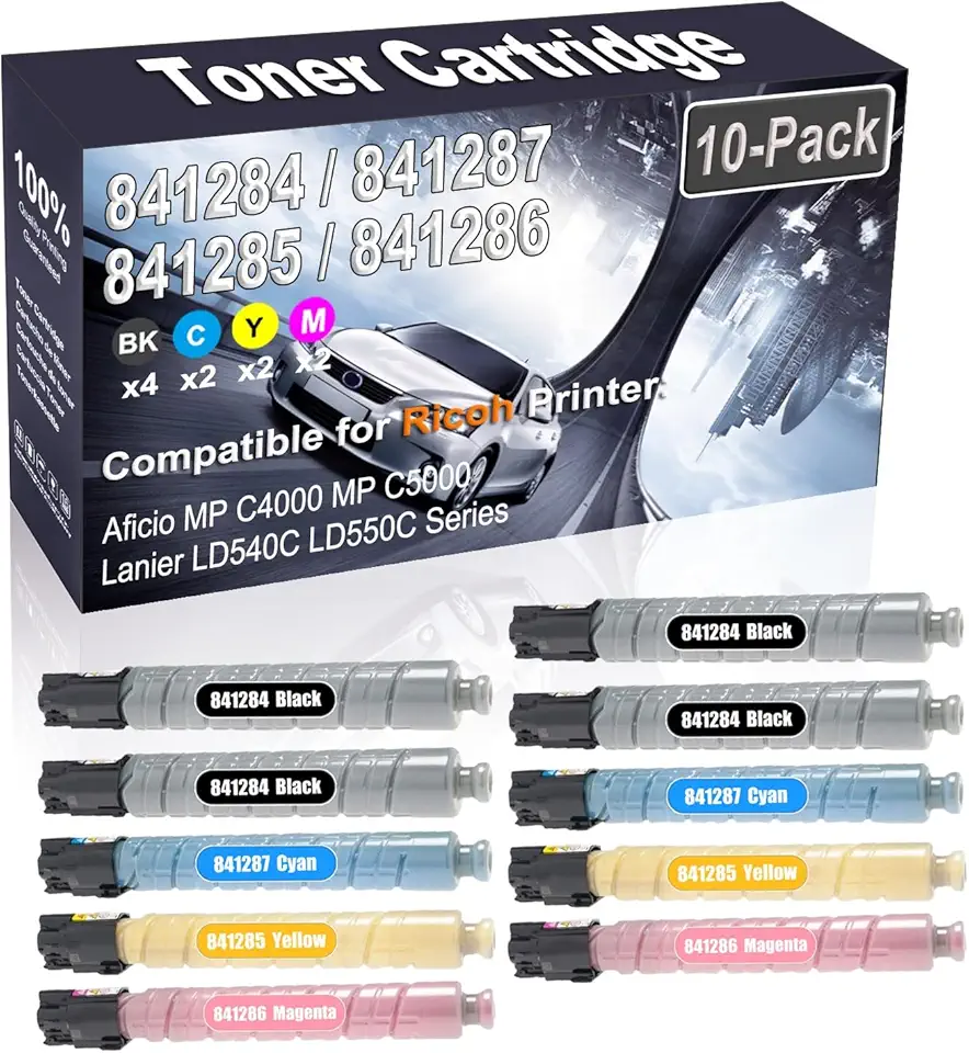 10-Pack (4BK+2C+2Y+2M) Compatible Aficio MP C4000 MP C5000 Laser Toner Cartridge (High Capacity) Replacement for Ricoh 841284 841287 841285 841286 Printer Toner Cartridge