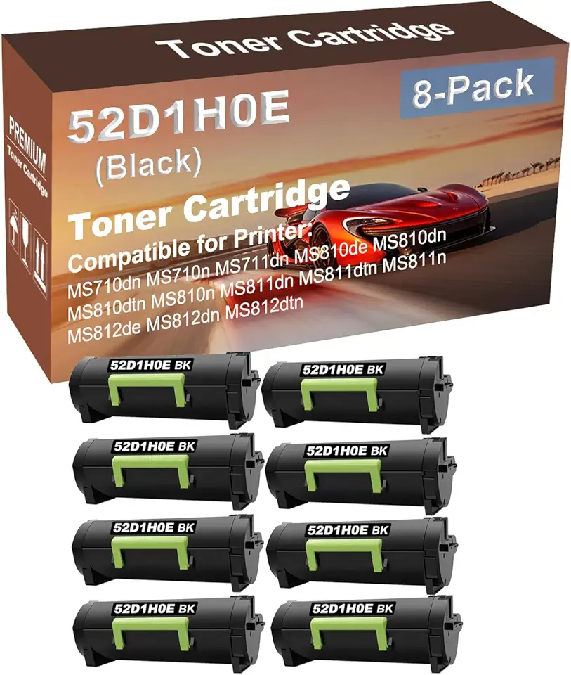 8-Pack Compatible High Capacity MS811n, MS812de, MS812dn, MS812dtn Printer Toner Cartridge Replacement for 52D1H0E Printer Cartridge (Black)