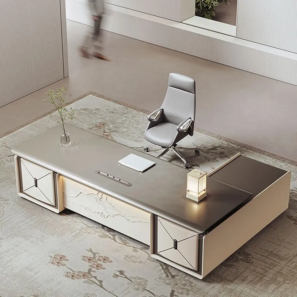 New Chinese Style Light Luxury Office Desk Executive Desk Rectangular L Shaped Desk with Solid Thickened Tabletop for Home Office, 2.2m