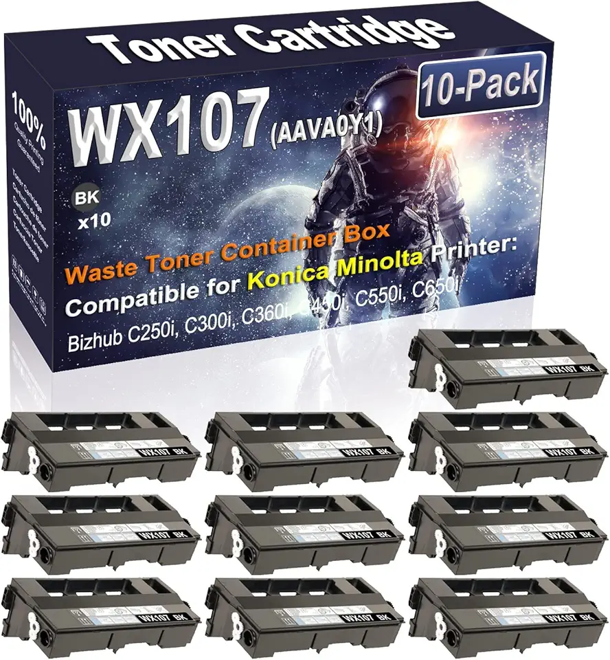 10-Pack (Black) Compatible High Yield WX-107 WX107 (AAVA0Y1) Waste Toner Container Box Use for Konica Minolta Bizhub C250i C300i C360i C450i C550i C650i Printer (44,000 Pages)