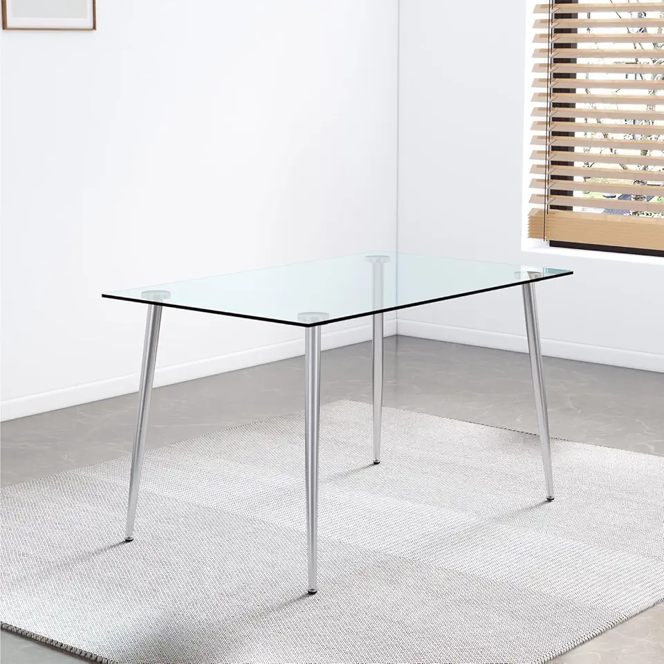 Modern Minimalist Rectangular Glass Dining Table for 4-6 with 0.31