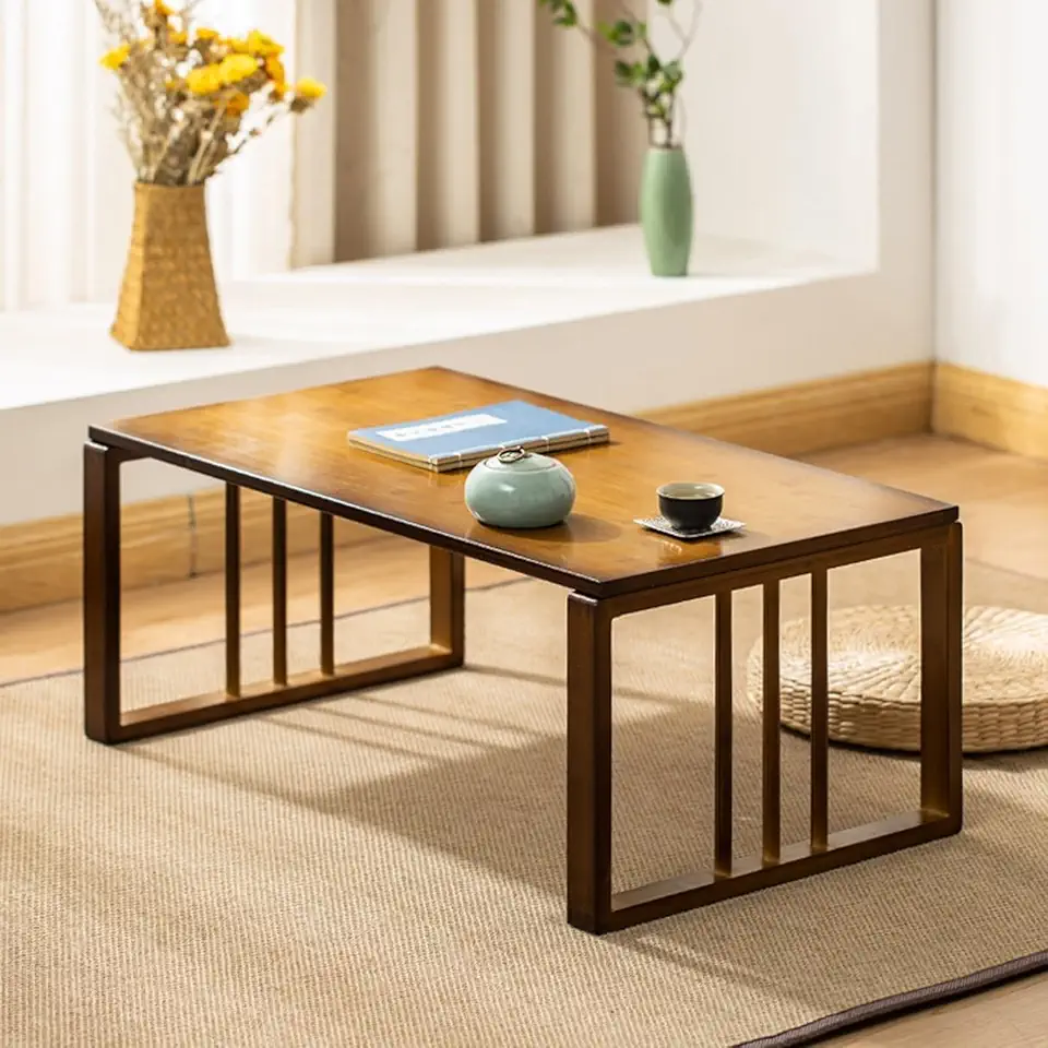 Japanese Style Foldable Bamboo Low Coffee Table Floor Table for Living Room Dining Spiritual Practices Home Decoration Practical(99cm)
