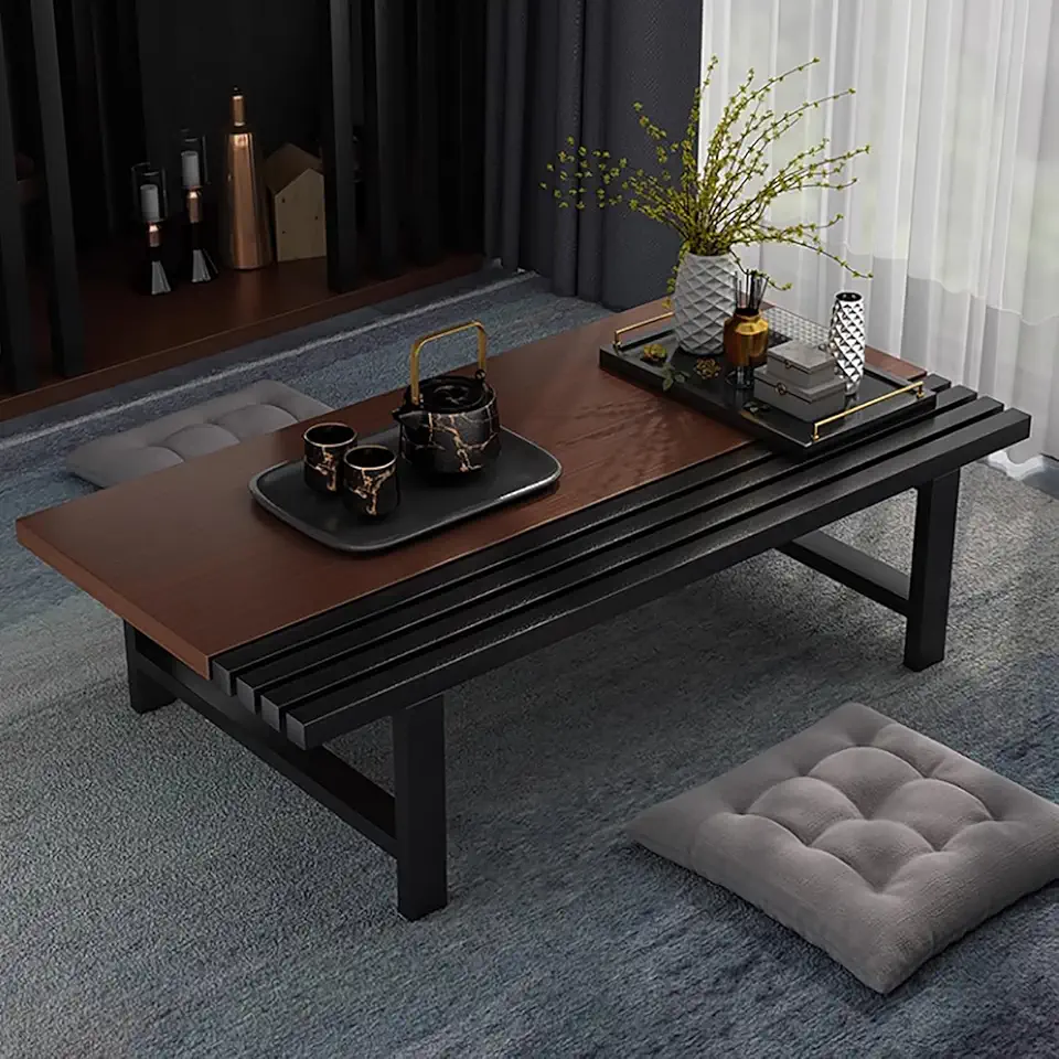 Japanese Floor Table, Rustic Kotatsu Table Dining Table, Wood Coffee Table for Sitting on The Floor for Living Room, Dining Room, Bedroom, Kitchen (Cherry, 39.3x19.7x11.8in)