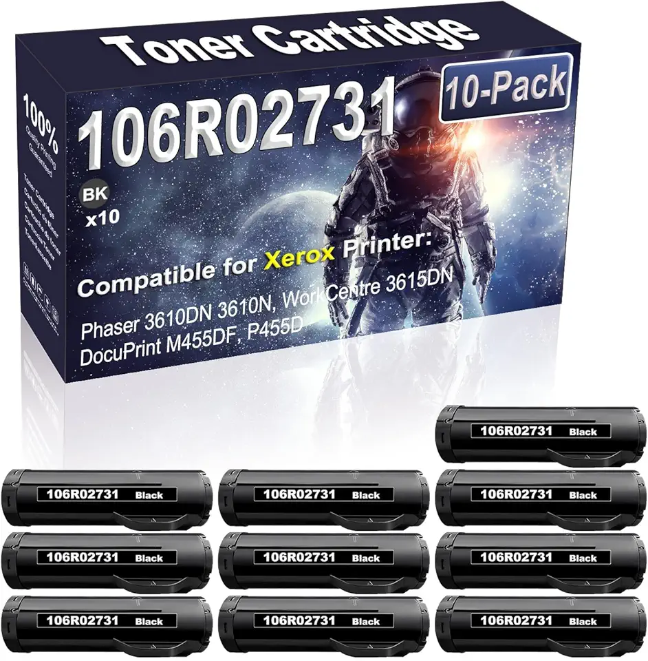 10-Pack (Black) Compatible High Yield 106R02731 106R2731 Imaging Toner Cartridge Use for Phaser 3610DN 3610N WorkCentre 3615DN DocuPrint M455DF P455D Printer (25,300 Pages)