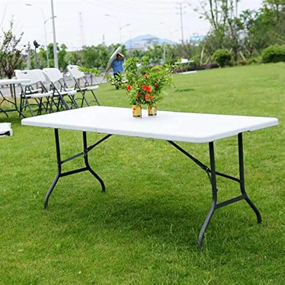 Folding Table, 6' Portable Plastic Dining Table, Multipurpose Rectangle Table for Indoor Outdoor Picnic Party Camping, White (6' Table) Dining Camping Tables