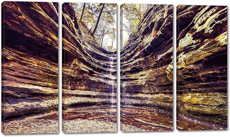 80 x 50 TOTAL - Starved Rock Canvas Print Wall Art 4 Panel Split Illinois State Park, waterfall scenic art