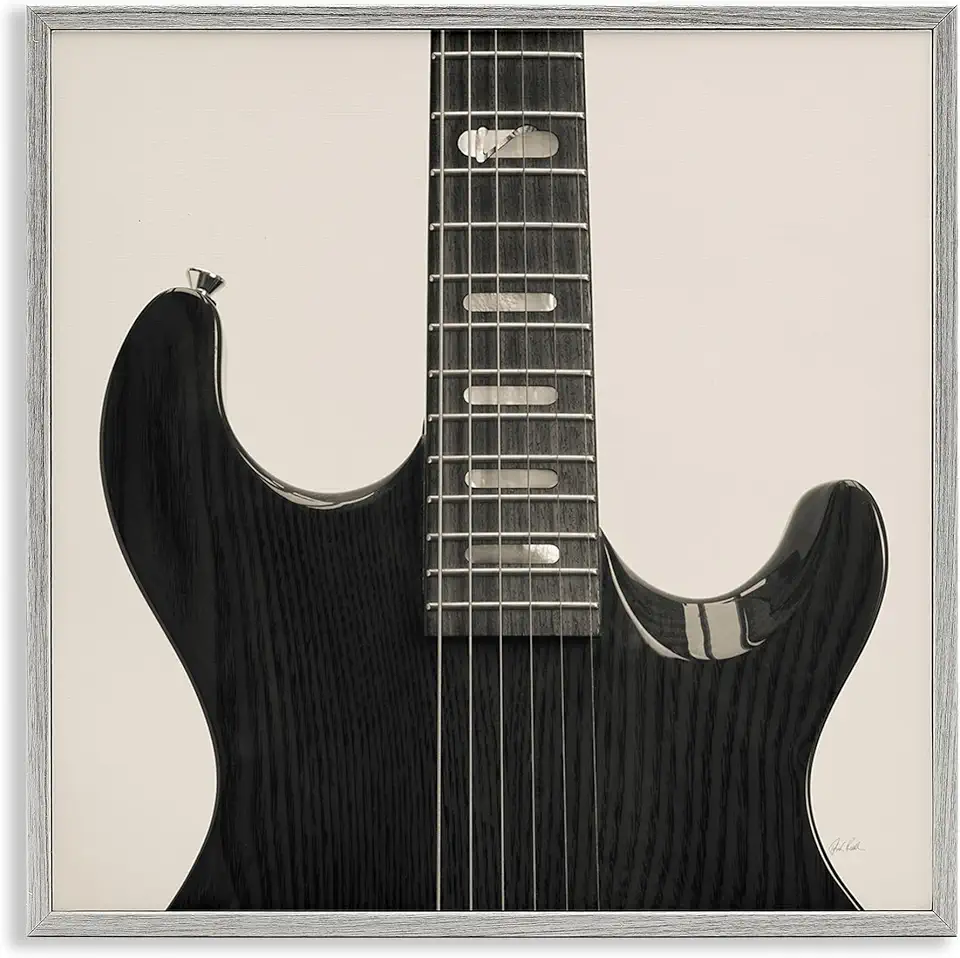 Stupell Industries Black Electric Guitar Gray Framed Giclee Wall Art Design by Deborah Revell, 24 x 24