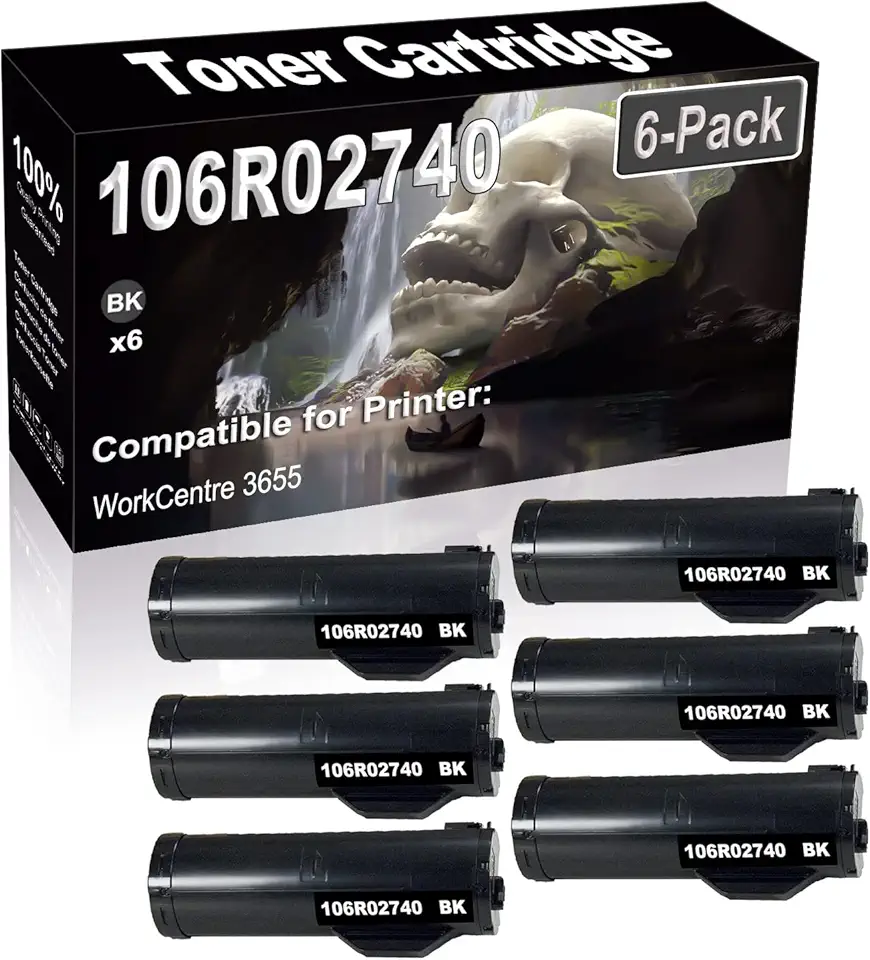 6-Pack Compatible High Capacity 106R02740 Imaging Toner Cartridge use for WorkCentre 3655 Printer (Black)