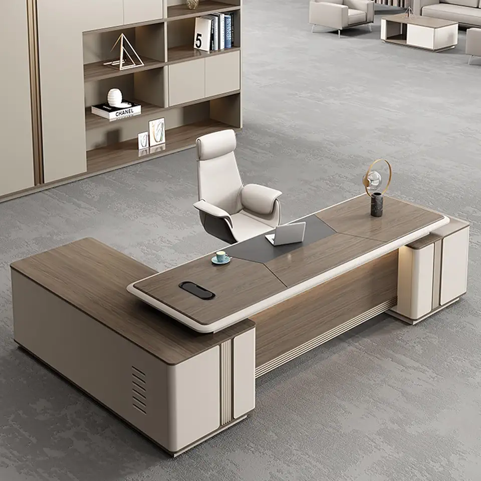 Executive Desk Rectangular L Shaped Desk Writing Study Desk Computer Desk with Solid Thickened Tabletop for Home Office, 2m