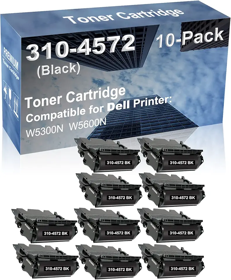10-Pack Compatible High Yield W5300N W5600N Printer Cartridge Replacement for Dell 310-4572 W2989 Toner Cartridge (Black)