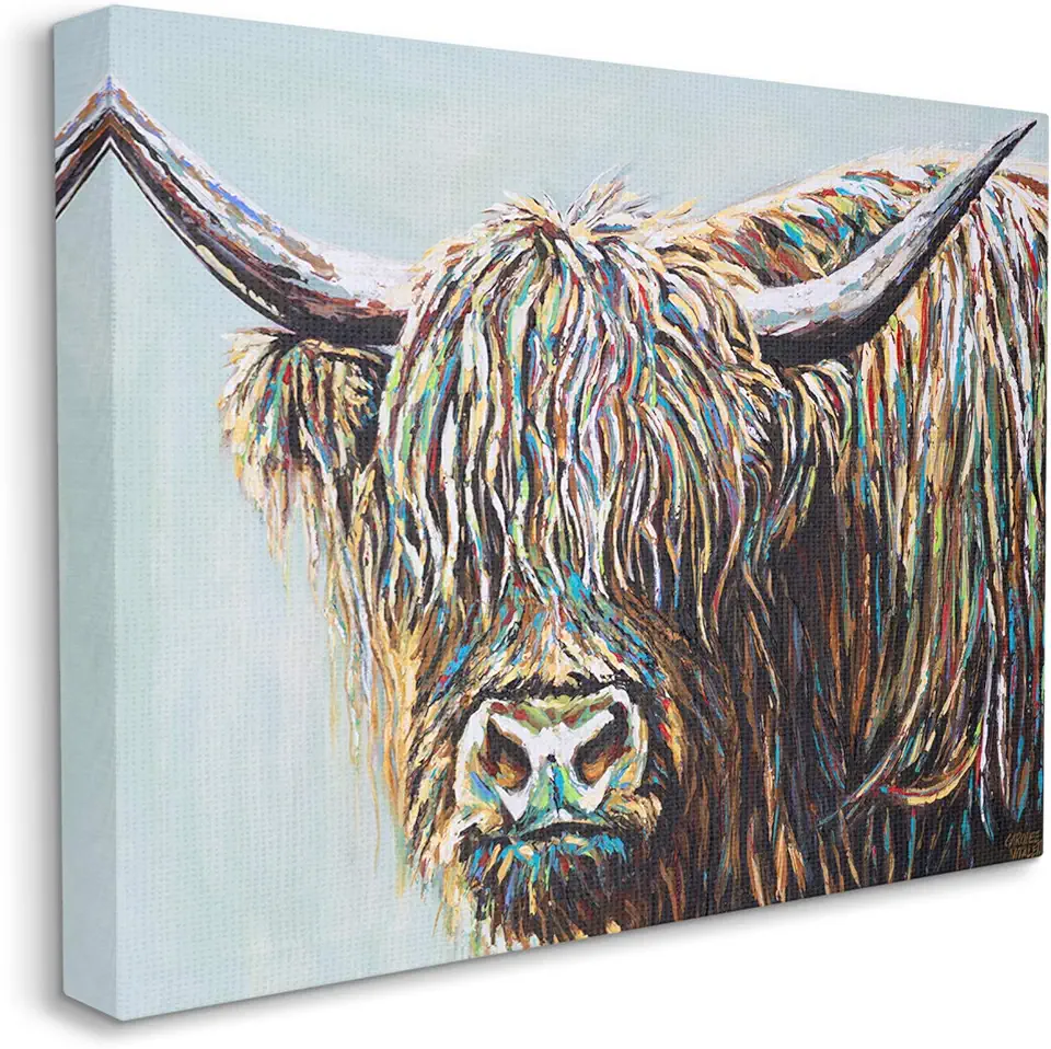 Stupell Industries Whimsical Rainbow Hair Woolly Highland Cattle Portrait, Design by Carolee Vitaletti Canvas Wall Art, 36 x 48, Multi-Color