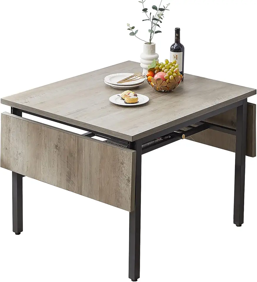 Dining Table for Restaurant Extendable Kitchen Table with Metal Frame & Wooden Board, 1.2 inches Thick Table top, 63.2'' L x 35.5'' W x 30.5'' H, Grey