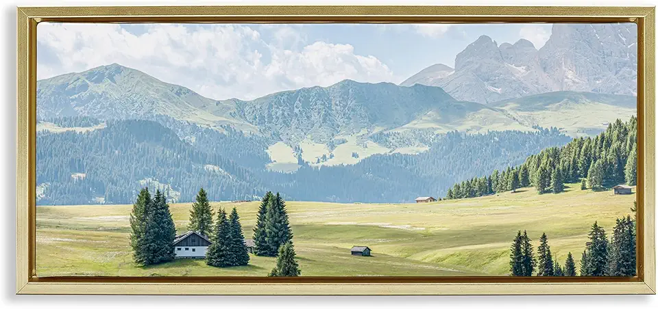 Stupell Industries Solitary Cabin in Valley Gold Framed Floater Canvas Wall Art Design by ERIN MARIE, 31 x 14