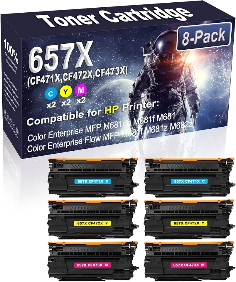 6-Pack (2C/2Y/2M) Compatible High Yield 657X (CF471X CF472X CF473X) Imaging Toner Cartridge Use for HP Color Enterprise MFP M681dh M681f M681 Printer