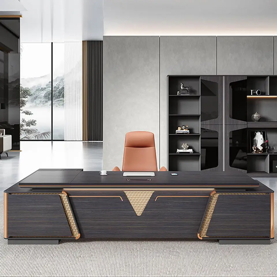 94.4 inches Executive Desk, Large L-Shaped Study Writing Table with Storage Cabinet