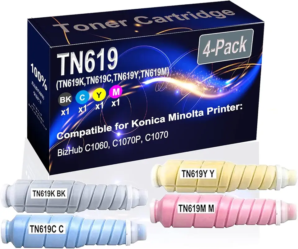 4-Pack (BK+C+Y+M) Compatible High Yield TN619 TN-619 (TN619K TN619C TN619Y TN619M) Printer Toner Cartridge use for Konica Minolta Bizhub Press C1060 C1070 Printers