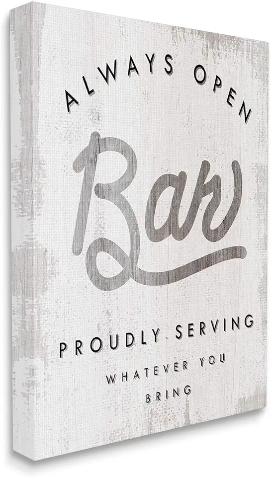 Stupell Industries Always Open BYOB Bar Sign Funny Drinking Phrase, Design by Daphne Polselli Canvas Wall Art, 36 x 48, Off- White