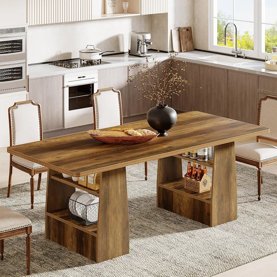 Tribesigns 63-Inch Dining Table for 6-8, 4 Shelves Kitchen Table, Large Modern Rectangle Dining Room Furniture, for Living Room (1, Brown)