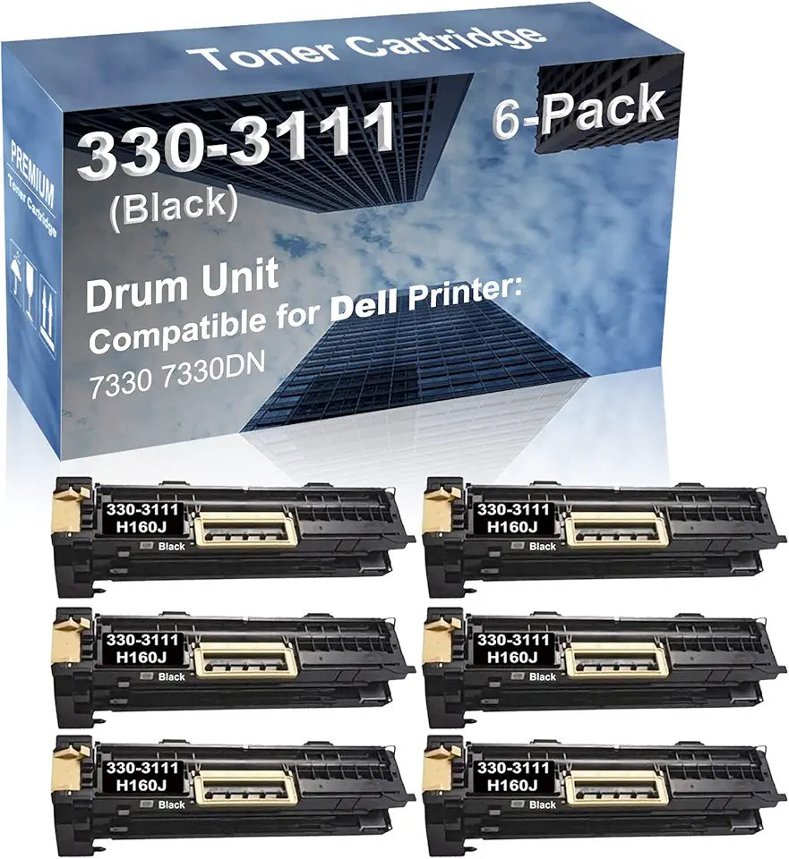 6-Pack (Black) Compatible 7330 7330DN Printer Drum Unit Replacement for Dell 330-3111 H160J Drum Kit