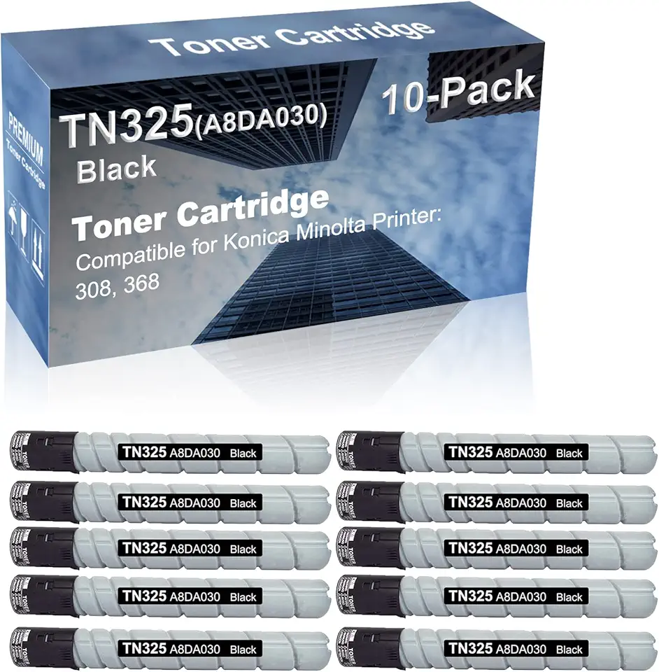 10-Pack Compatible High Capacity TN325 (A8DA030) Toner Cartridge use for Konica Minolta Bizhub 308, 368 Printer (Black)