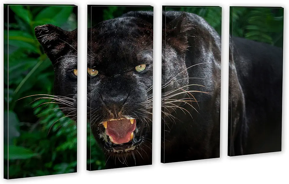80 x 50 TOTAL - Black Panther Canvas Print Wall Art 4 Panel split, Animal Home Wall Decor, interior design
