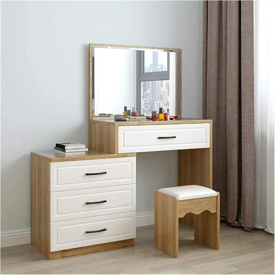 high-end Dressing Table Makeup Dressing Table with 4 Sliding Drawers Vanity Set with Large Mirror Cushioned Stool Bedroom Dressing Table