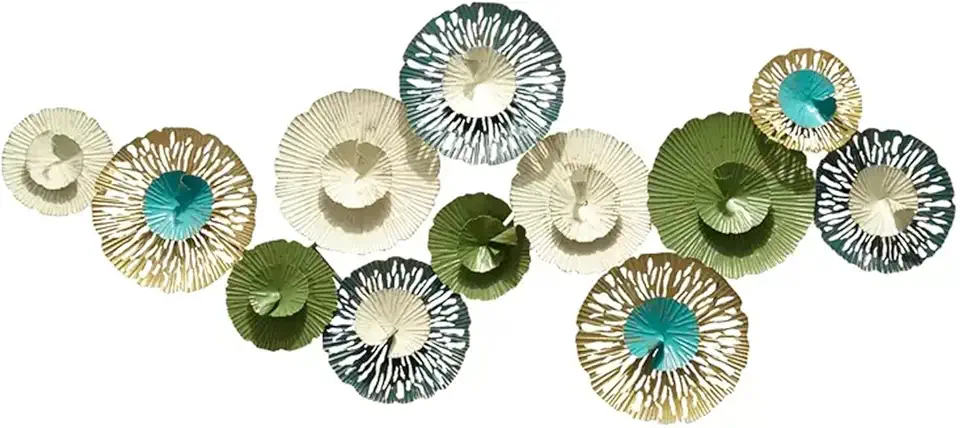 AVLUZ Metal Wall Art Decor, Lotus Leaf 3D Hanging Decorations, Iron Wall Sculptures Background Ornament for Living Room, Bedroom, Entryway