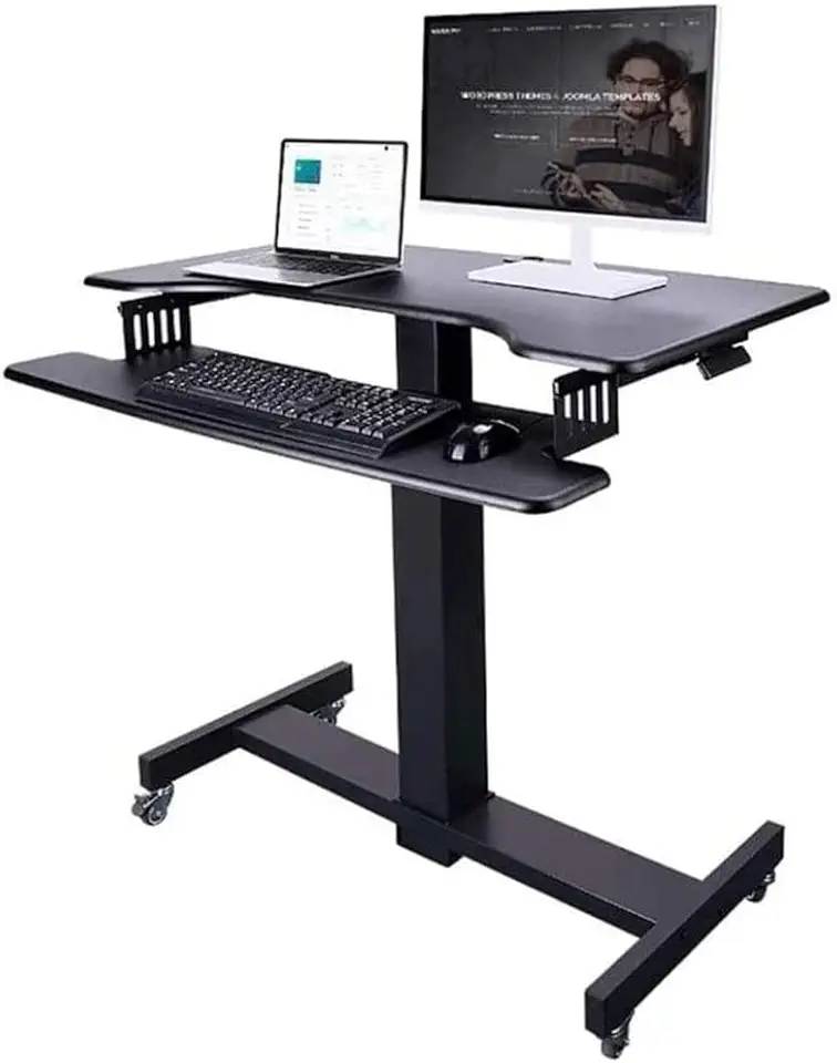 Mobile Standing Desk, Mobile Height Adjustable Table, Stand Up Desk Cart with Sliding Keyboard Tray, Computer Workstation, Rolling Presentation Cart, Black