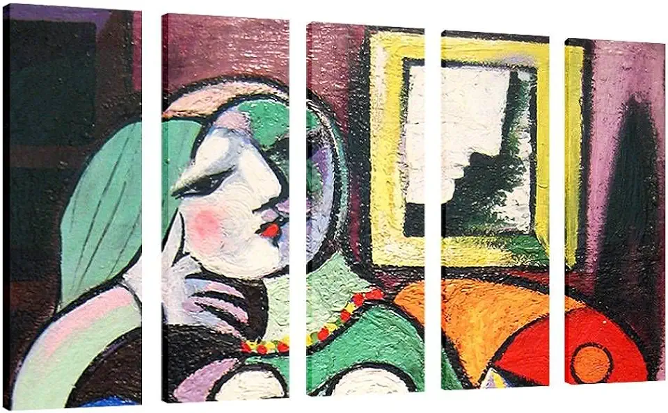 Alonline Art - Woman With Book 5 Panels by Pablo Picasso | framed stretched canvas on a ready to hang frame - 100% cotton - gallery wrapped | 48