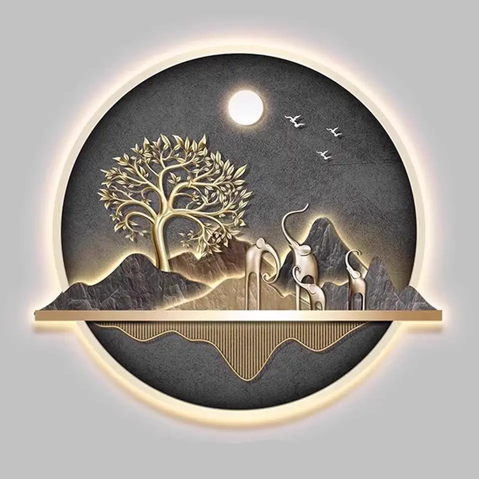 Wall sconces for Bedroom Hanging Wall Art Wall Sculptures Painting Oriental Decor Lamp Chinese Traditional Wall Hanging Paintings for Home Entrance Hallway Bedroom(L47 x H39in O) (L L39 x H31in)