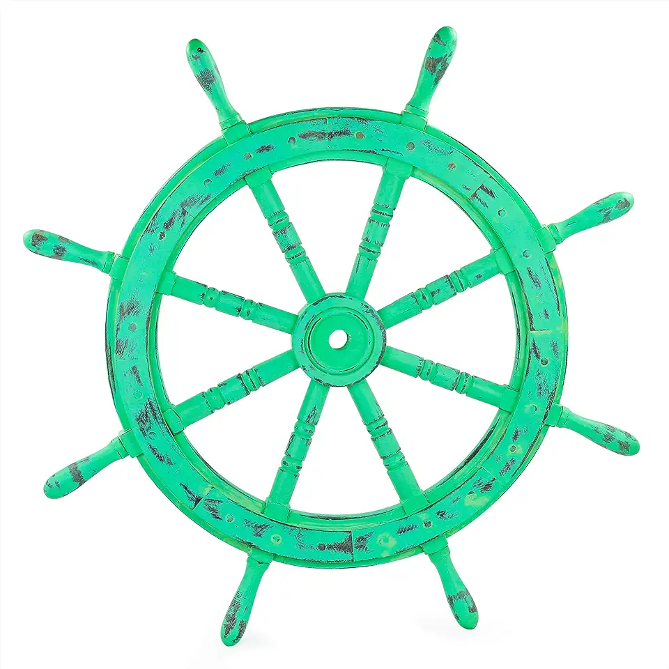 Nagina International Nautical Handcrafted Wooden Ship Wheel - Home Wall Decor (72 Inches, Antique Green)