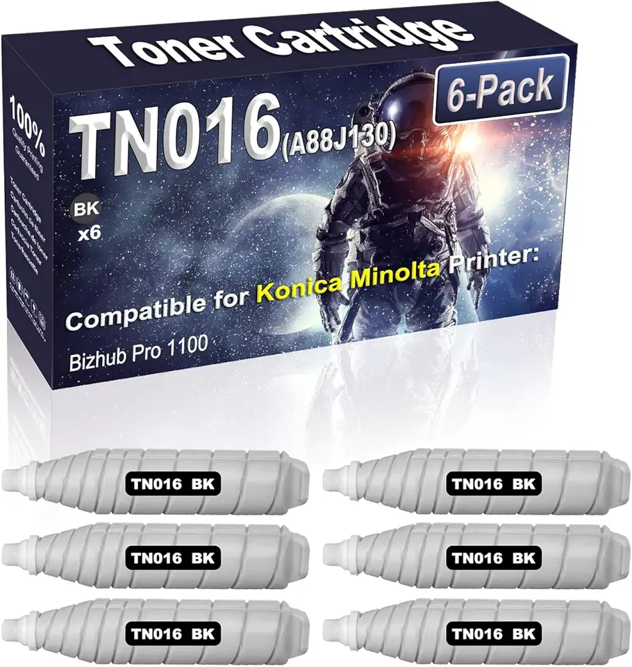 6-Pack (Black) Compatible TN016 TN-016 (A88J130) Laser Toner Cartridge Replacement for Konica Minolta Bizhub Pro 1100 Printer
