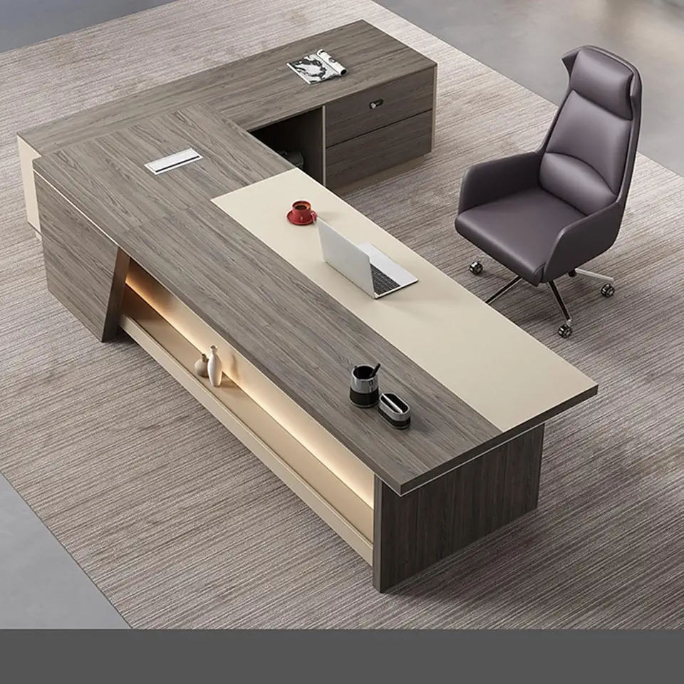 Rectangular L Shaped Desk Executive Desk with Thickened Frame and Board Writing Study Desk Computer Desk, 2.2m
