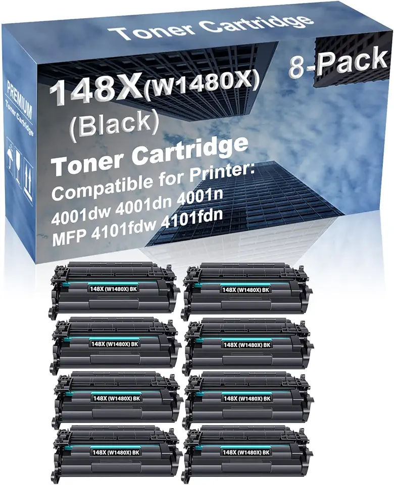 8-Pack Compatible High Capacity 4001dw 4001dn 4001n MFP 4101fdw 4101fdn Printer Toner Cartridge Replacement for 148X (W1480X) Printer Cartridge (with Chip Black)