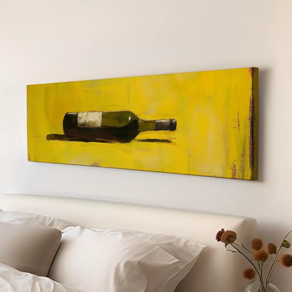 My Sweet Hideout Red Wine Above Bed Wall Art Cottagecore, Panoramic Yellow Canvas Print, Wine Cellar Long Horizontal Canvas Art 30x90
